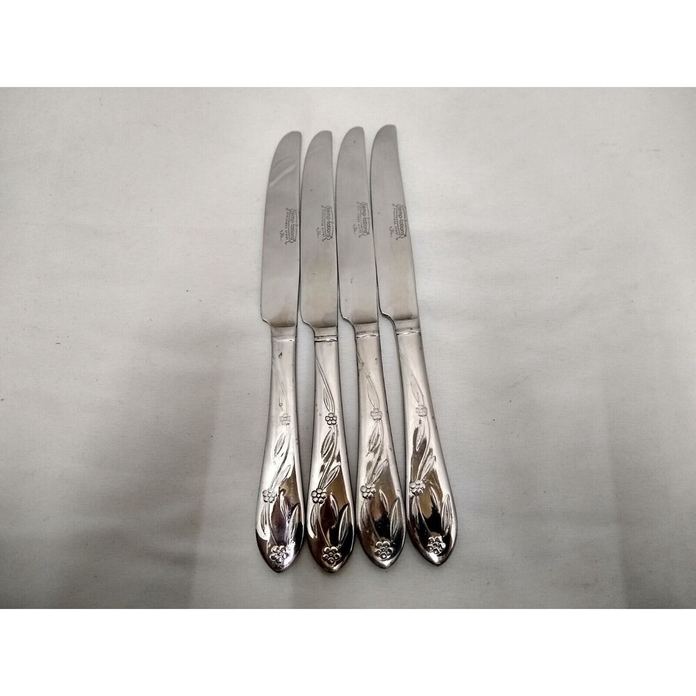 4 VINTAGE Temptations Old World Floral Stainless Steel Butter Knives